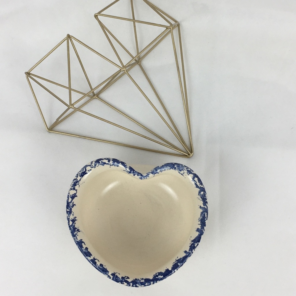 Cream & Blue Heart Shaped Bowl